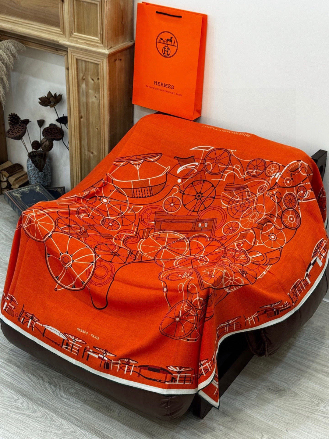 HM 25s Amazing Reversible Scarf 140cm Orange Cashmere Silk 970958