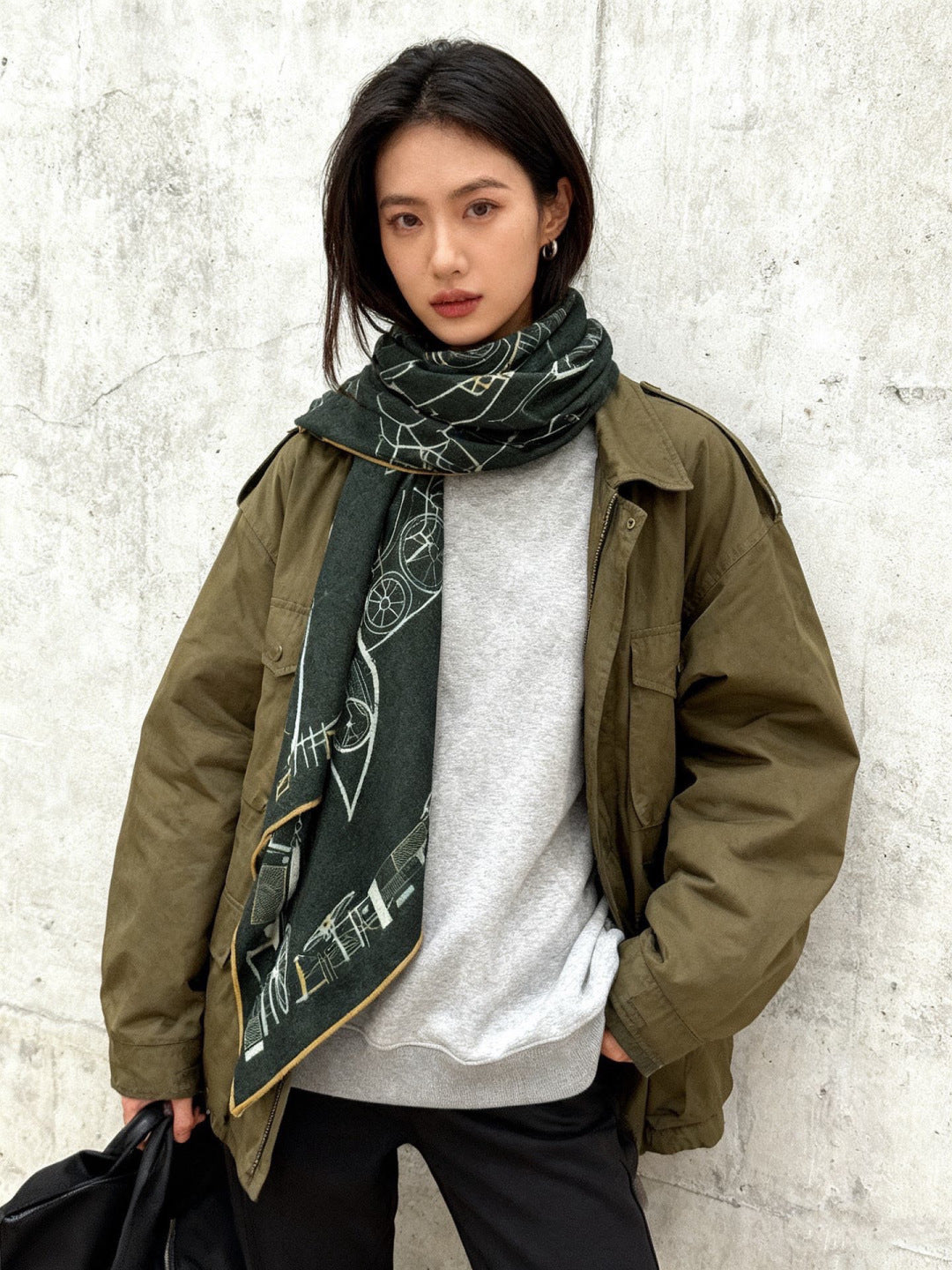 HM 25s Amazing Reversible Scarf 140cm Dark Green Cashmere Silk 970959