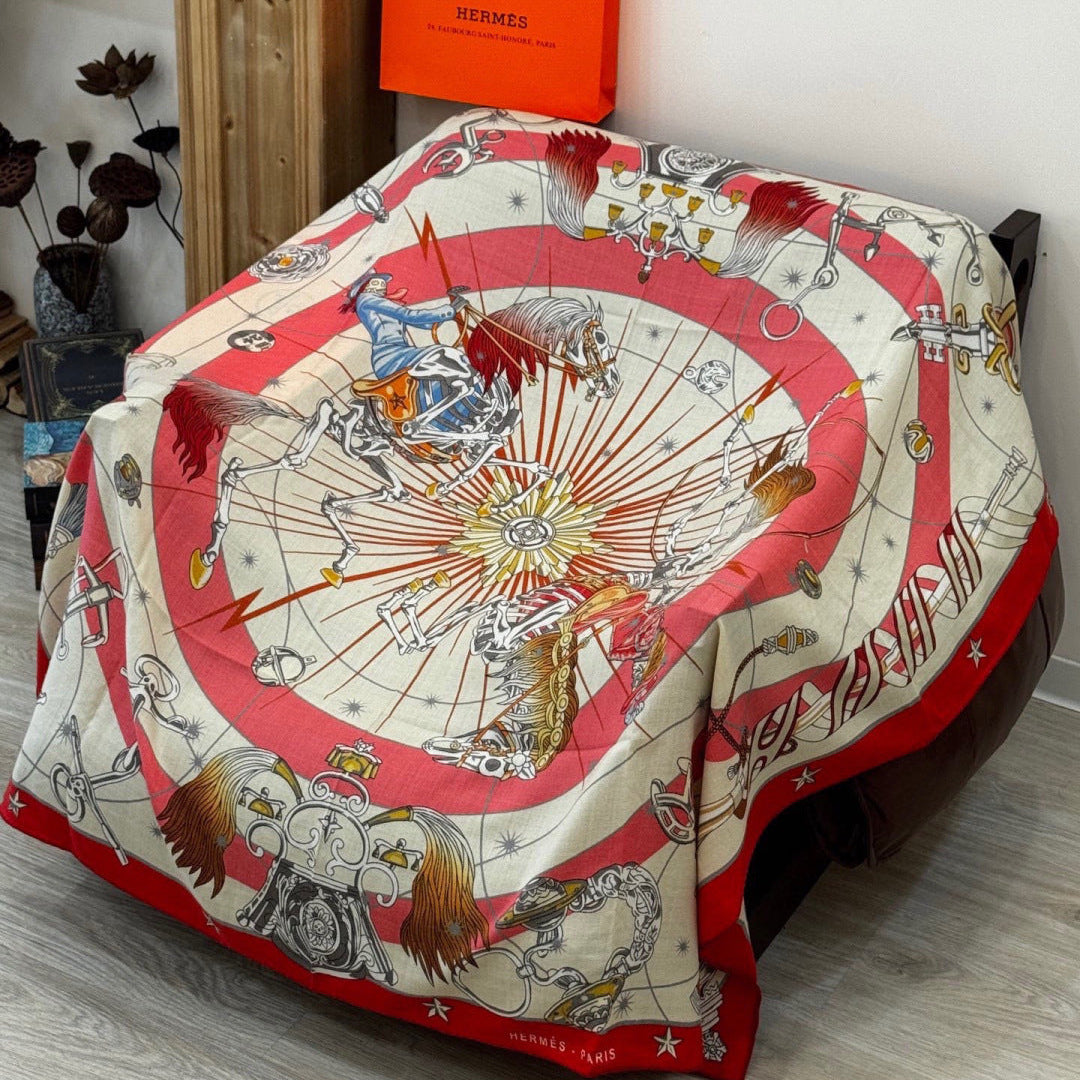 HM Starry Night Chorus Scarf 140cm Red Beige Cashmere 970971