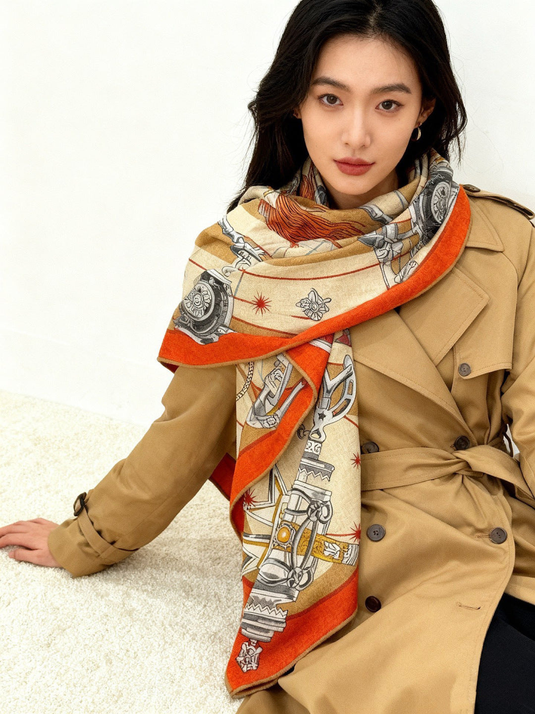 HM Starry Night Chorus Scarf 140cm Beige Orange Cashmere 970973
