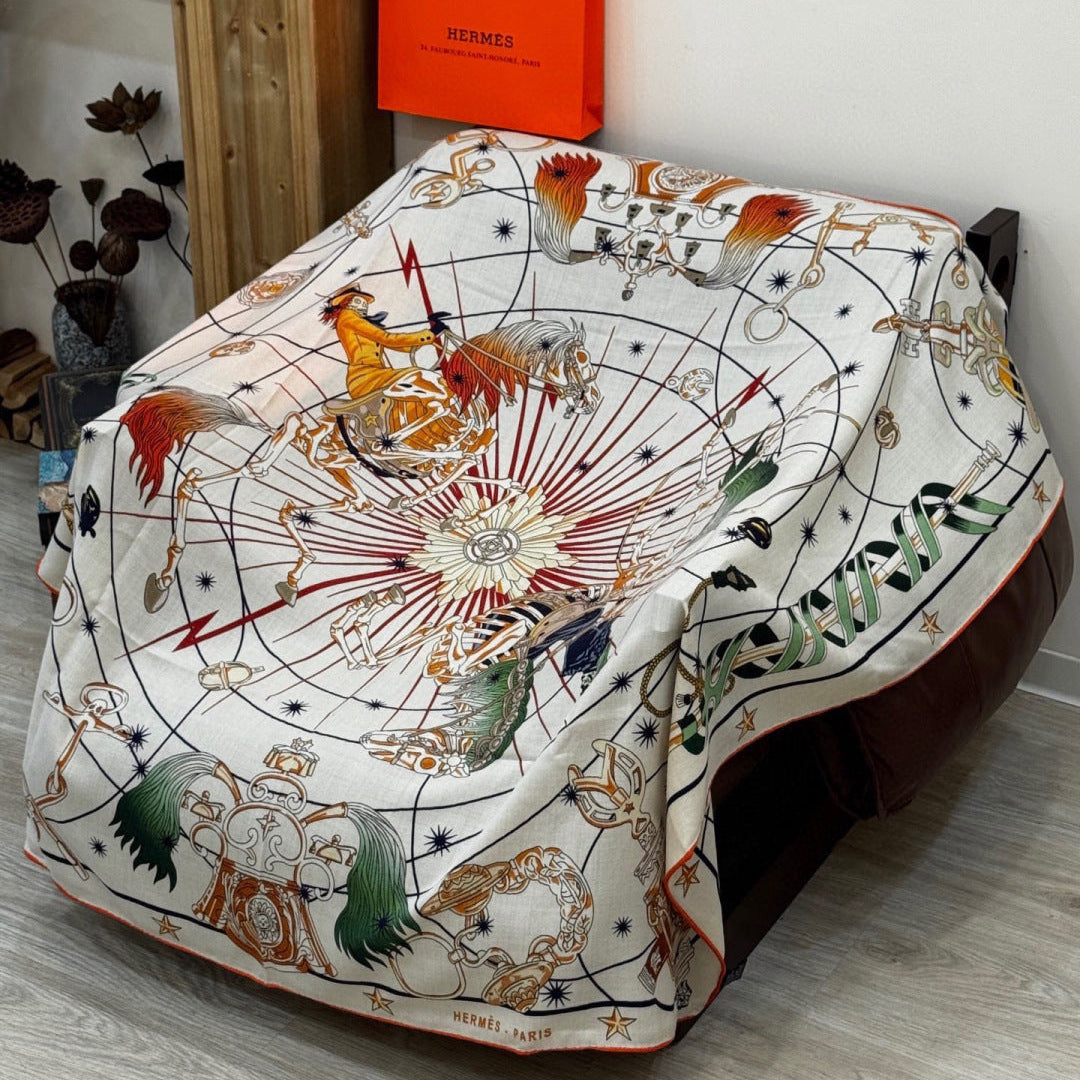 HM Starry Night Chorus Scarf 140cm White Yellow Cashmere 970974