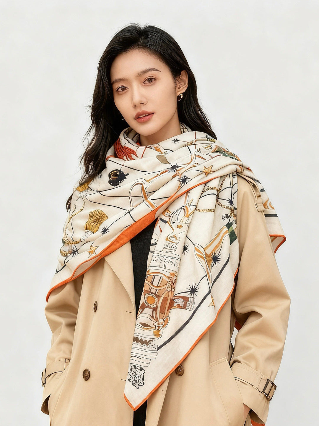 HM Starry Night Chorus Scarf 140cm White Yellow Cashmere 970974