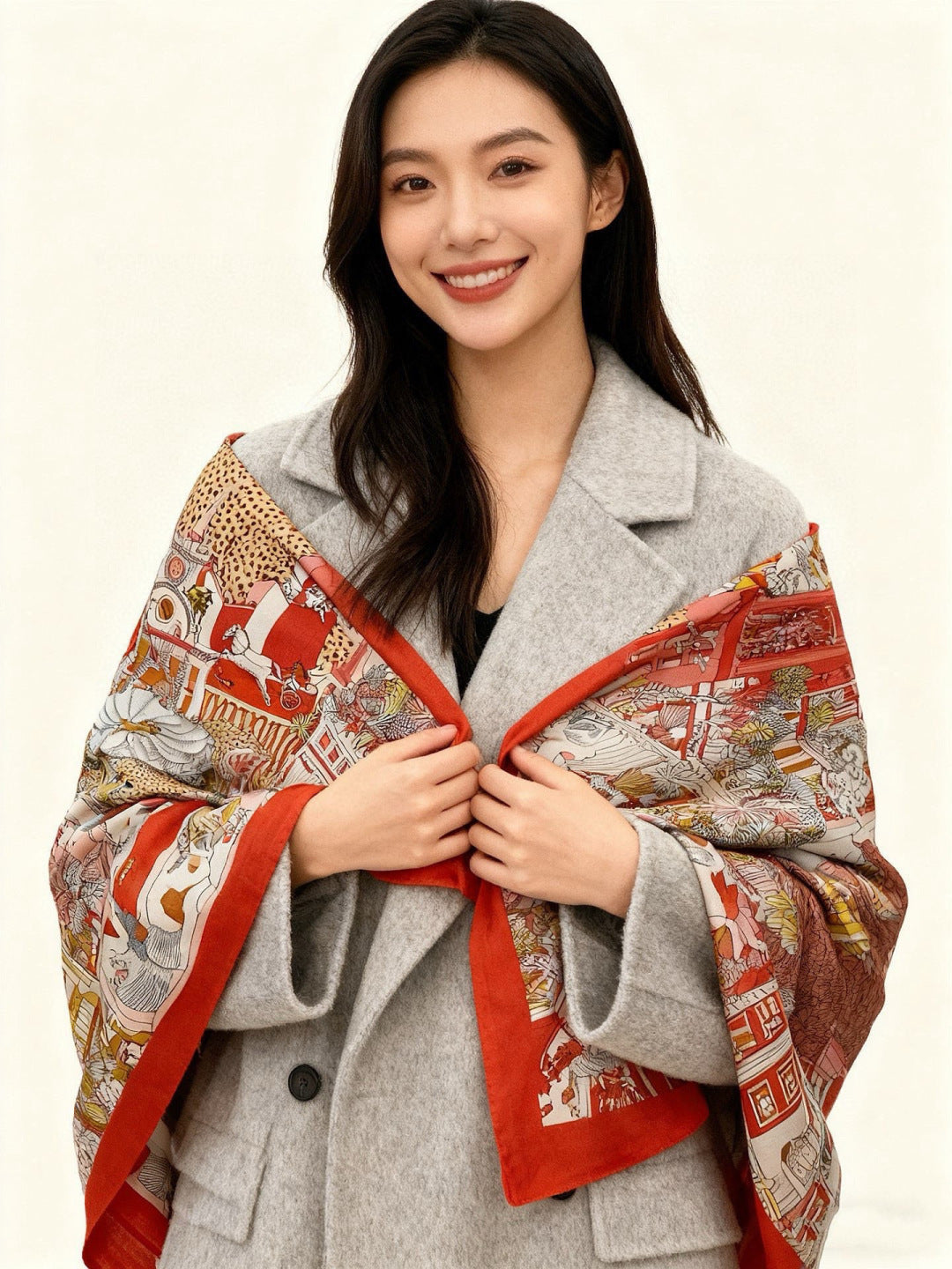 HM 25s The King Scarf 140cm Red White Pink Cashmere 973039