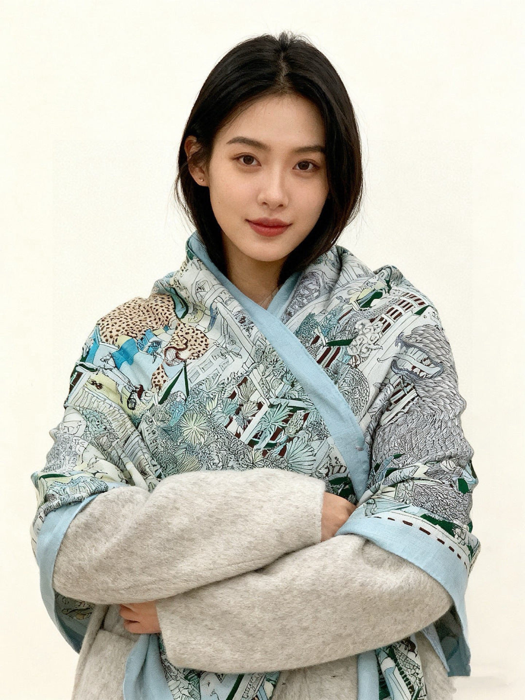 HM 25s The King Scarf 140cm Blue Black Cashmere 973040