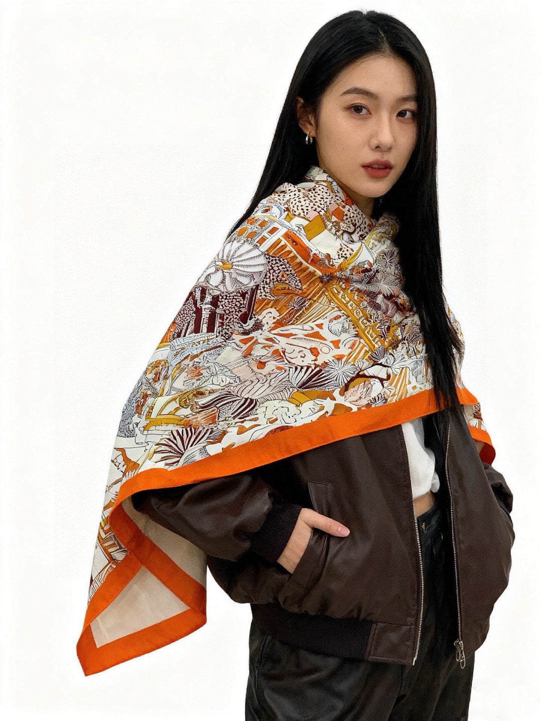 HM 25s The King Scarf 140cm Orange Multicolor Cashmere 973041