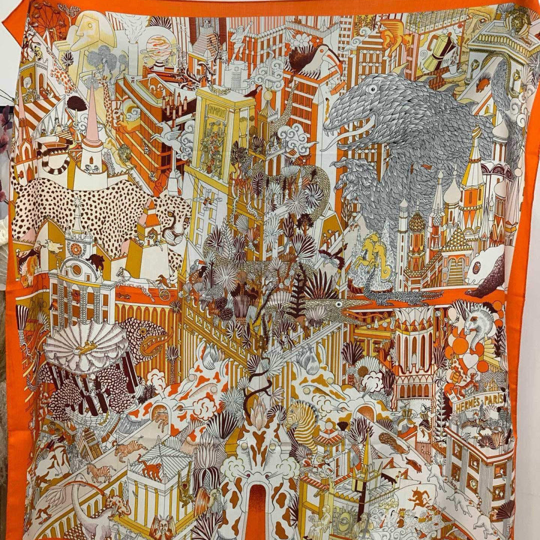 HM 25s The King Scarf 140cm Orange Multicolor Cashmere 973041
