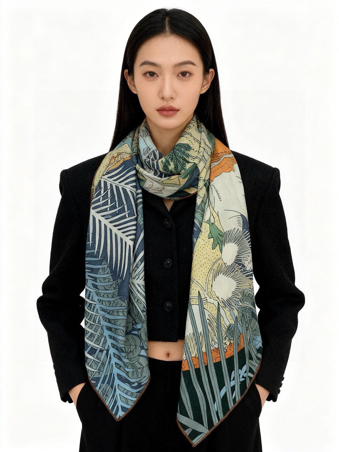 HM 25s The King Scarf 140cm Blue Green Cashmere 973044