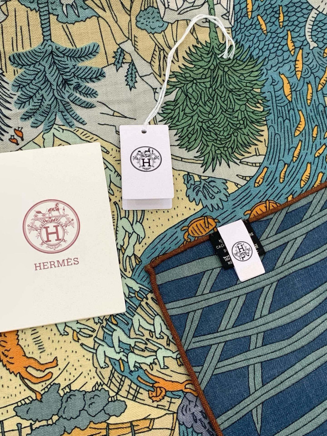 HM 25s The King Scarf 140cm Blue Green Cashmere 973044