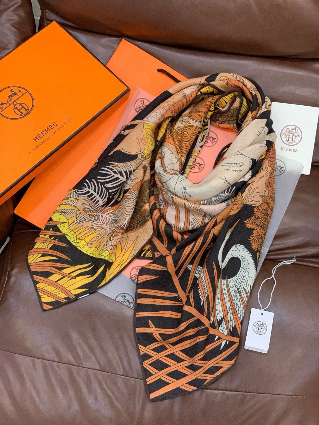 HM 25s The King Scarf 140cm Brown Black Cashmere 973046