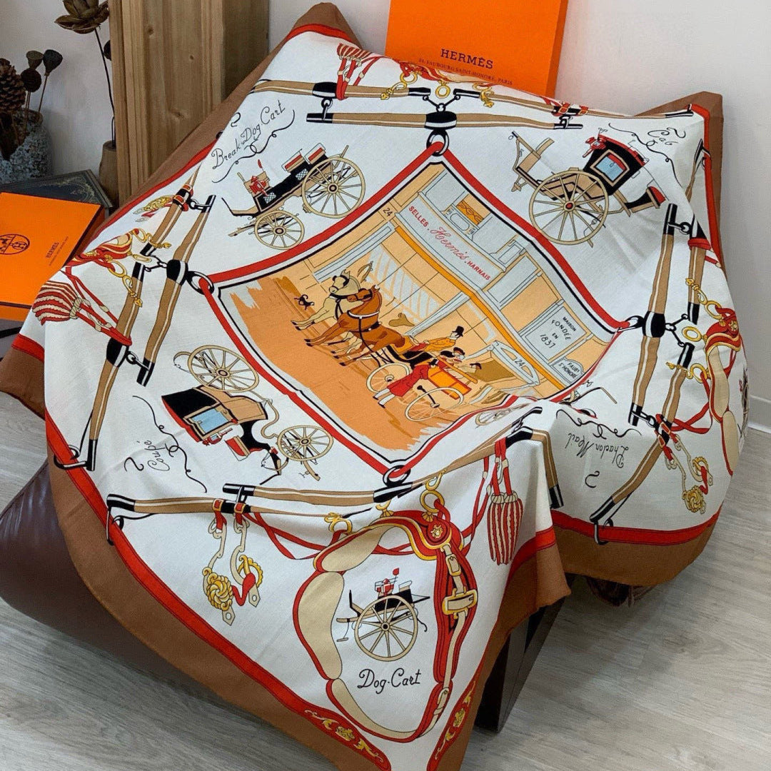 HM 25s The King Scarf 140cm White Brown Cashmere 973049