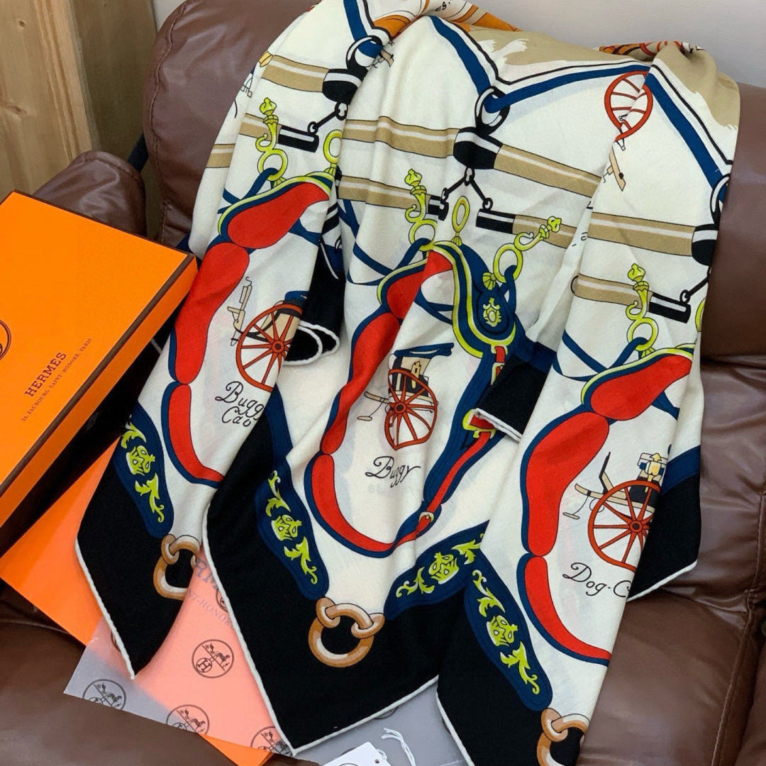 HM 25s The King Scarf 140cm Black White Colorful Cashmere 973051