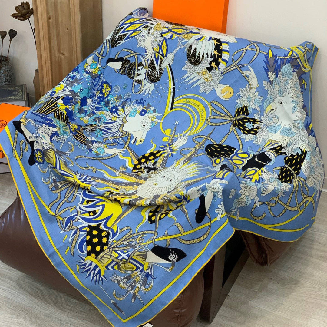 HM 25s The King Scarf 140cm Black Blue Cashmere 973053