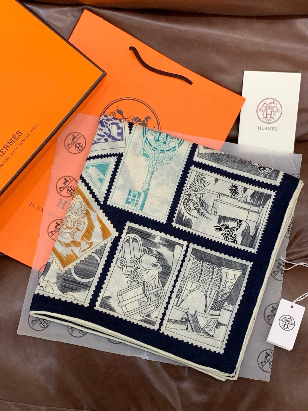 HM 25s Scarf 140cm Black Light Blue Cashmere 973061