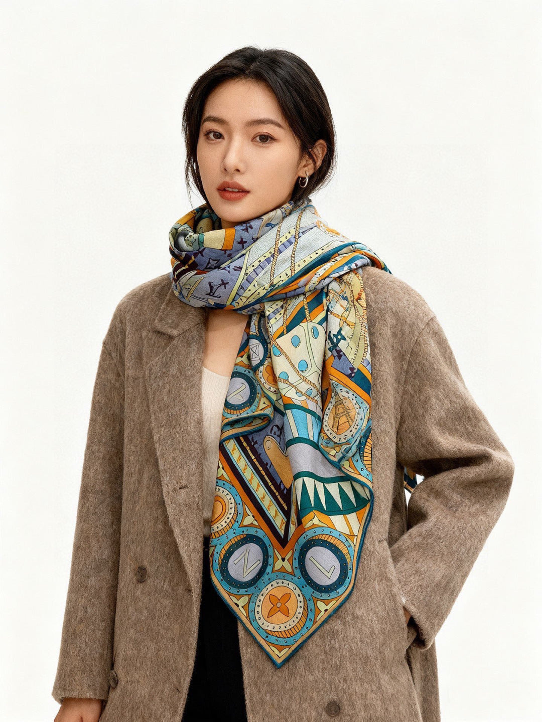 LV Double-sided Scarf 135cm Multicolor Silk Cashmere 973070