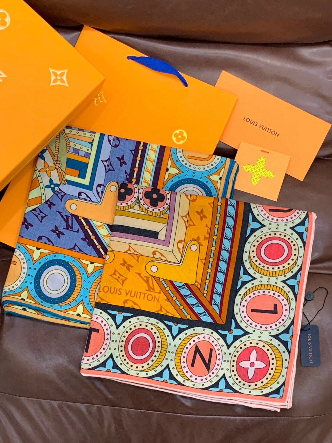 LV Double-sided Scarf 135cm Multicolor Silk Cashmere 973070