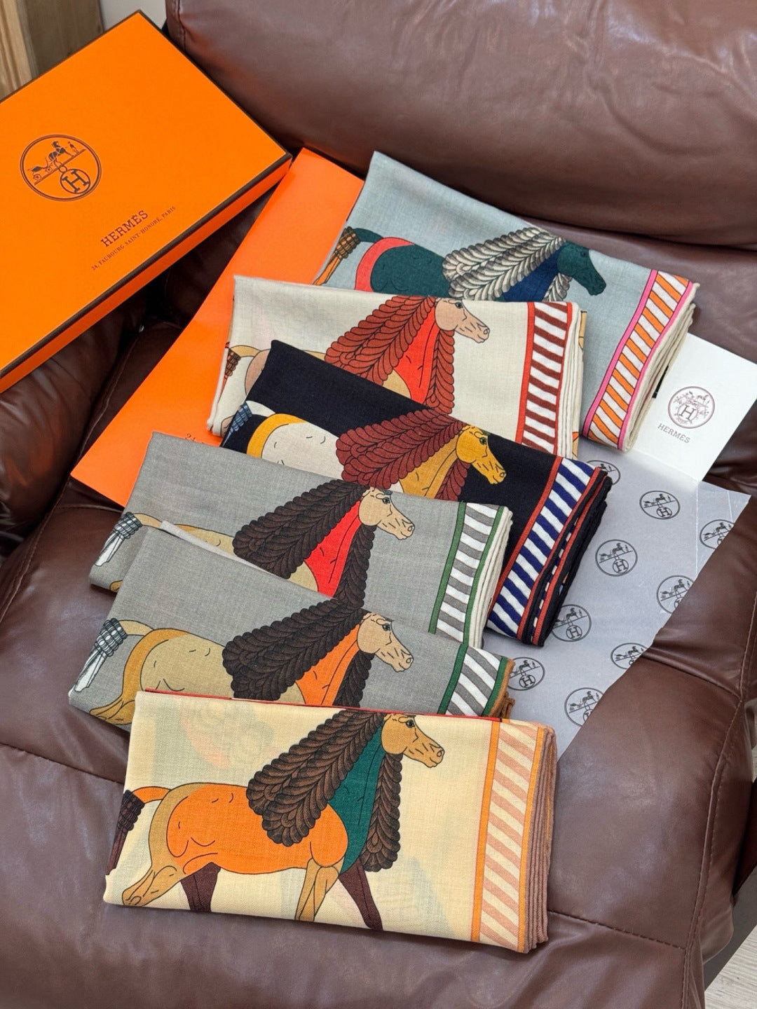 HM 25s Scarf 140cm Gray Colorful Cashmere 973081