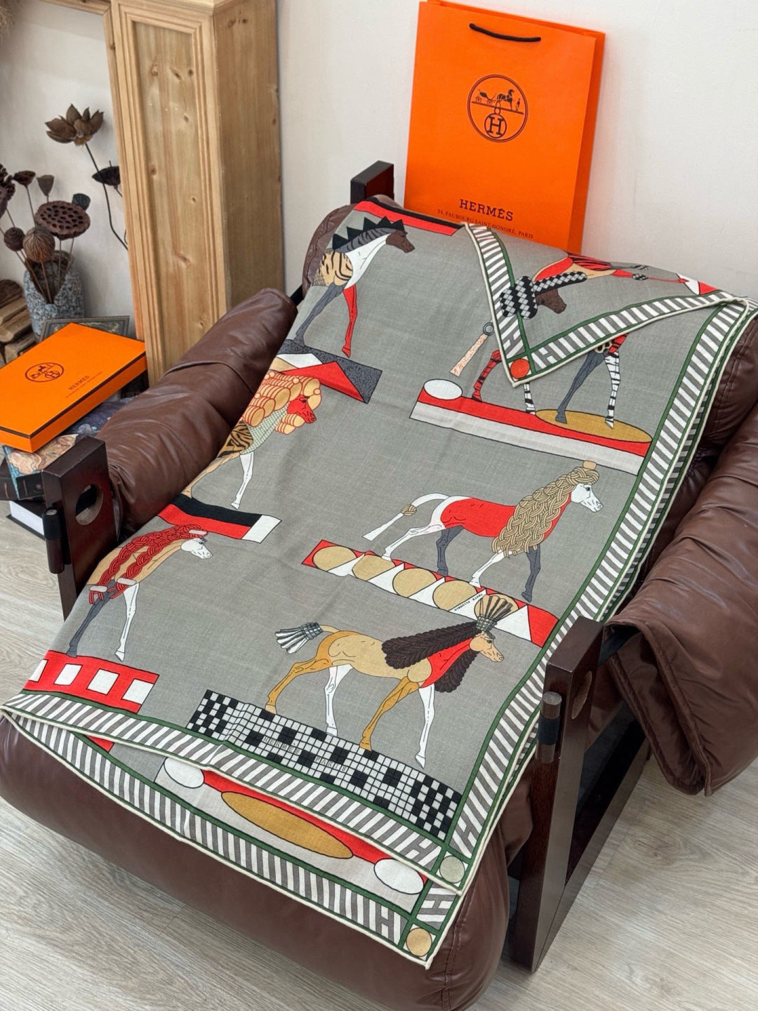 HM 25s Scarf 140cm Gray Colorful Cashmere 973081