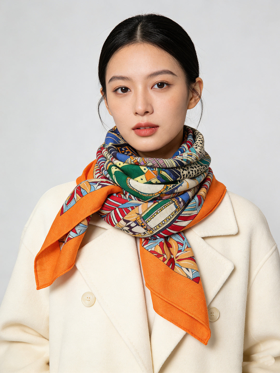 HM 25s Reversible Scarf 140cm Orange Blue Cashmere 976227