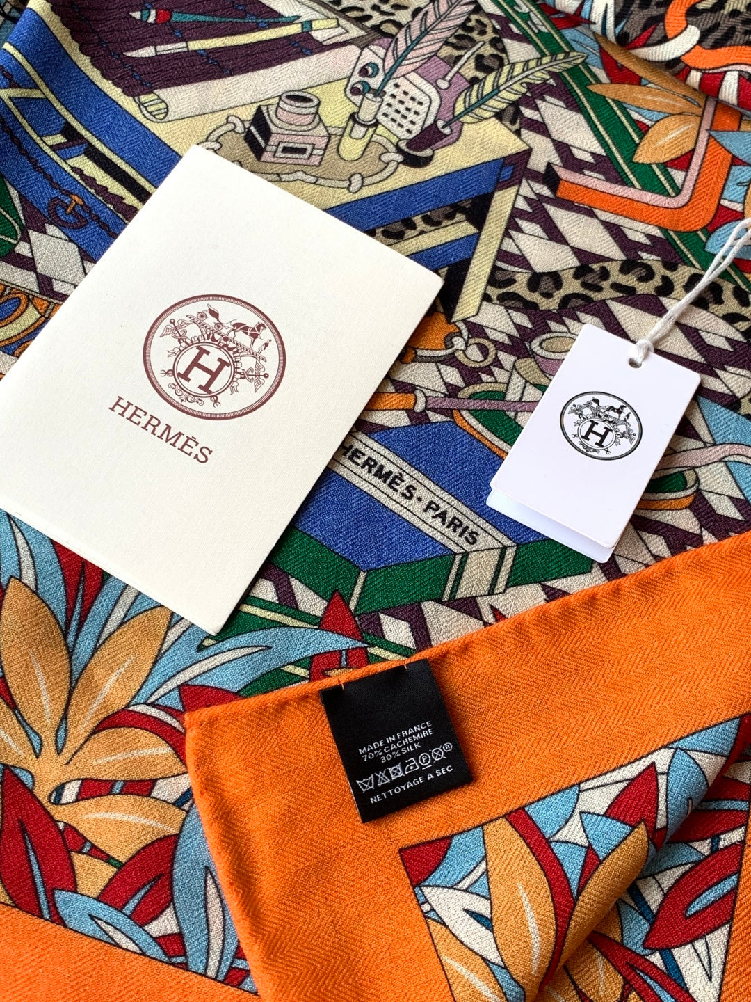 HM 25s Reversible Scarf 140cm Orange Blue Cashmere 976227