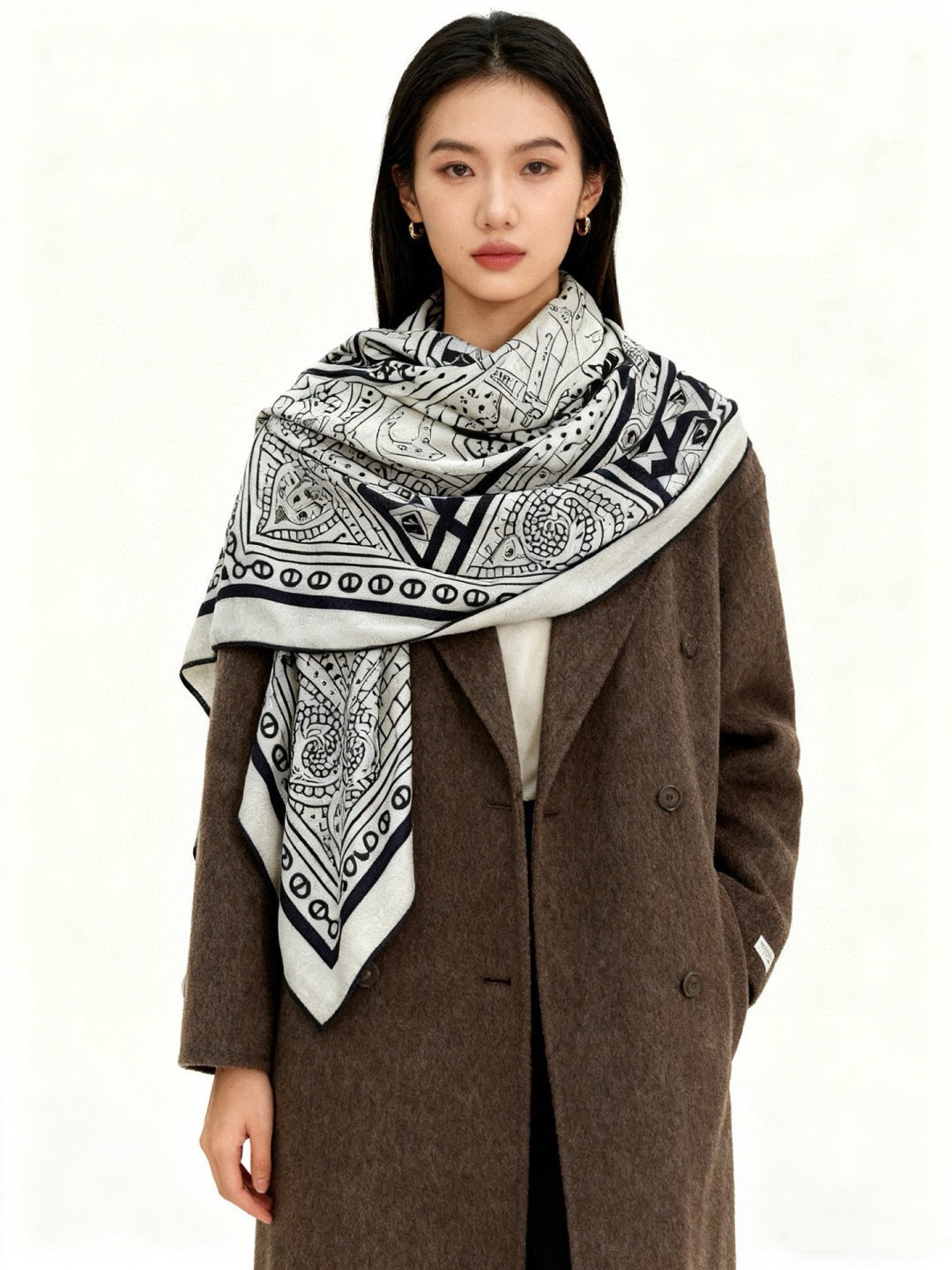 HM 25s Reversible Scarf 140cm White Black Cashmere 976274