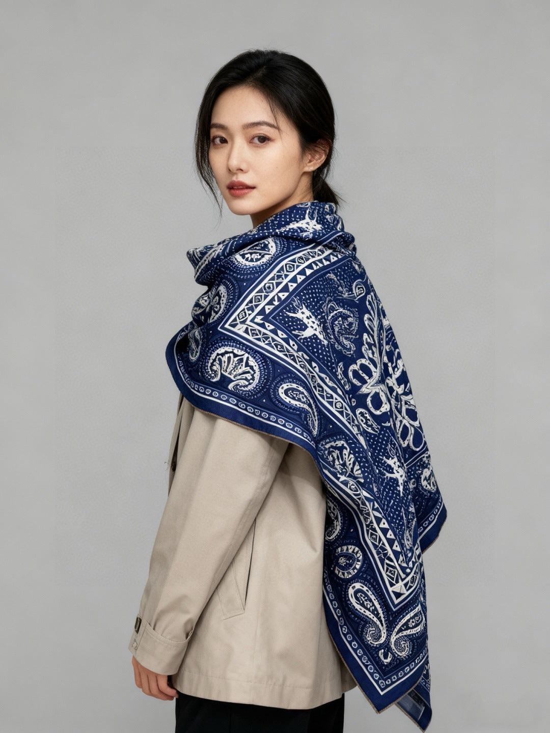 HM 25s Reversible Scarf 140cm Dark Blue Cashmere 976276