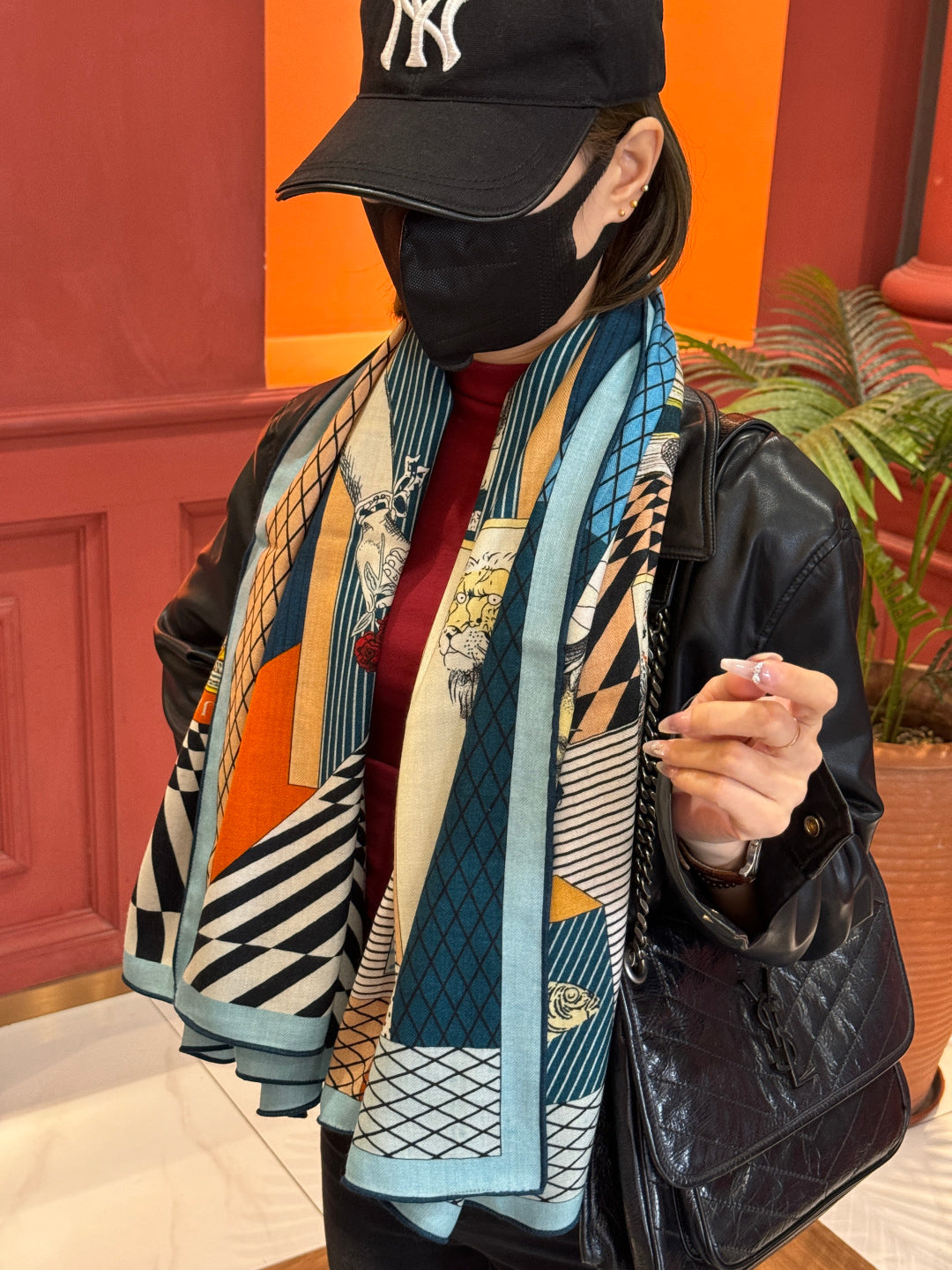 HM 25s Reversible Scarf 140cm Blue Beige Cashmere 976279