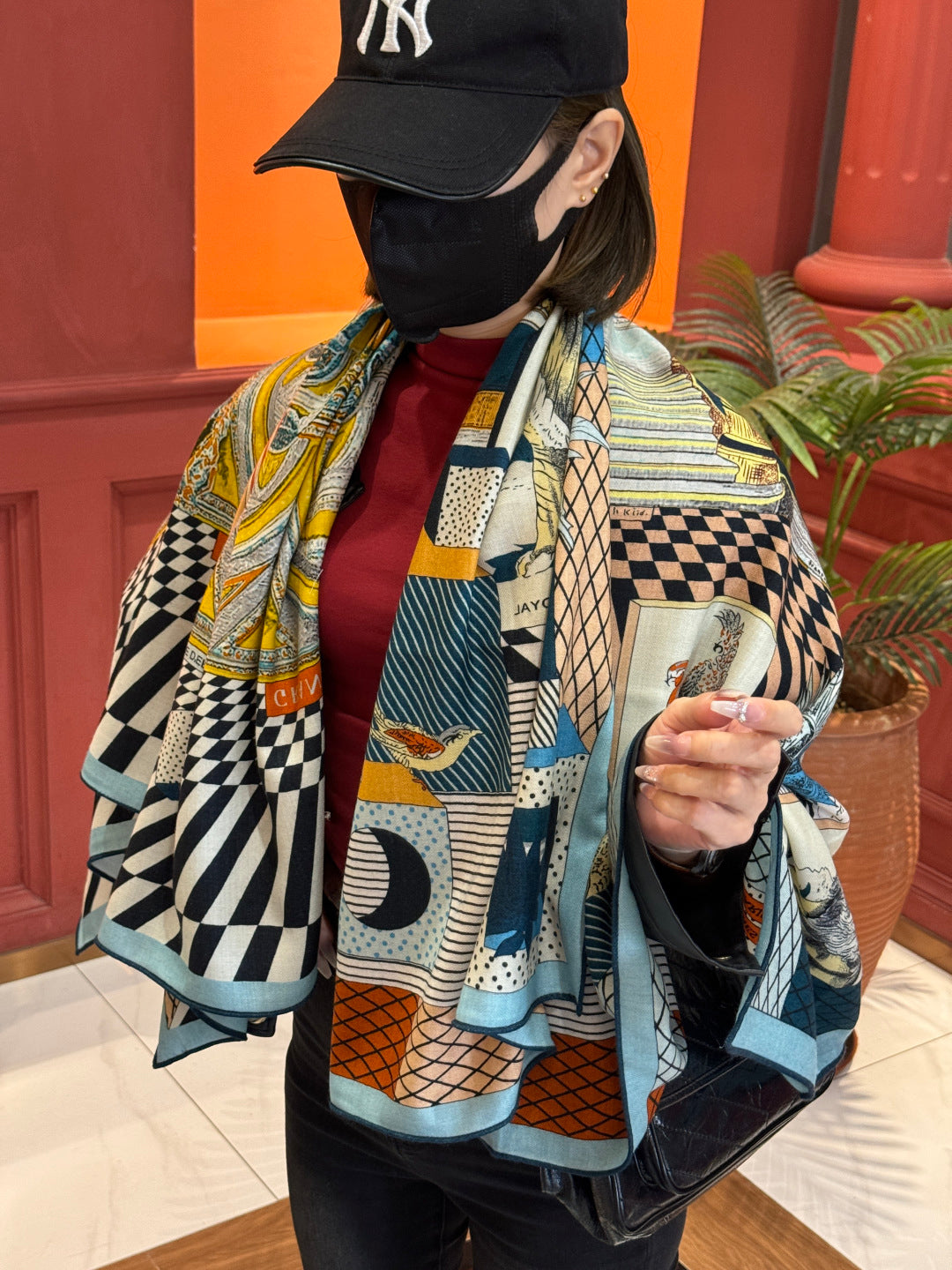 HM 25s Reversible Scarf 140cm Blue Beige Cashmere 976279