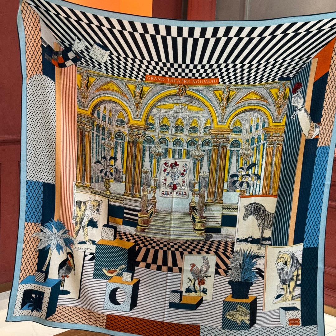 HM 25s Reversible Scarf 140cm Blue Beige Cashmere 976279