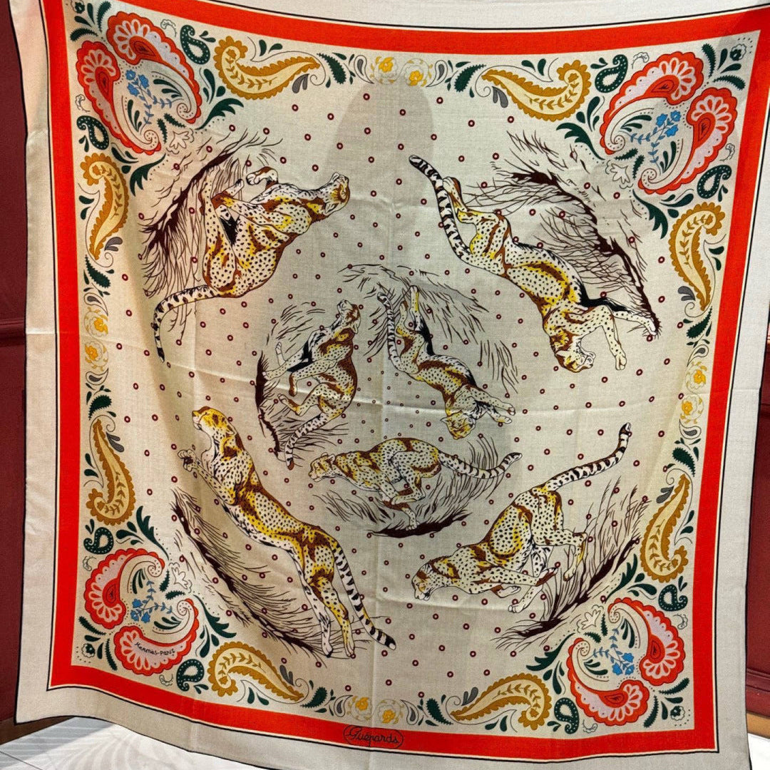 HM 25s Jungle Love Scarf 140cm Orange Beige Cashmere 976287