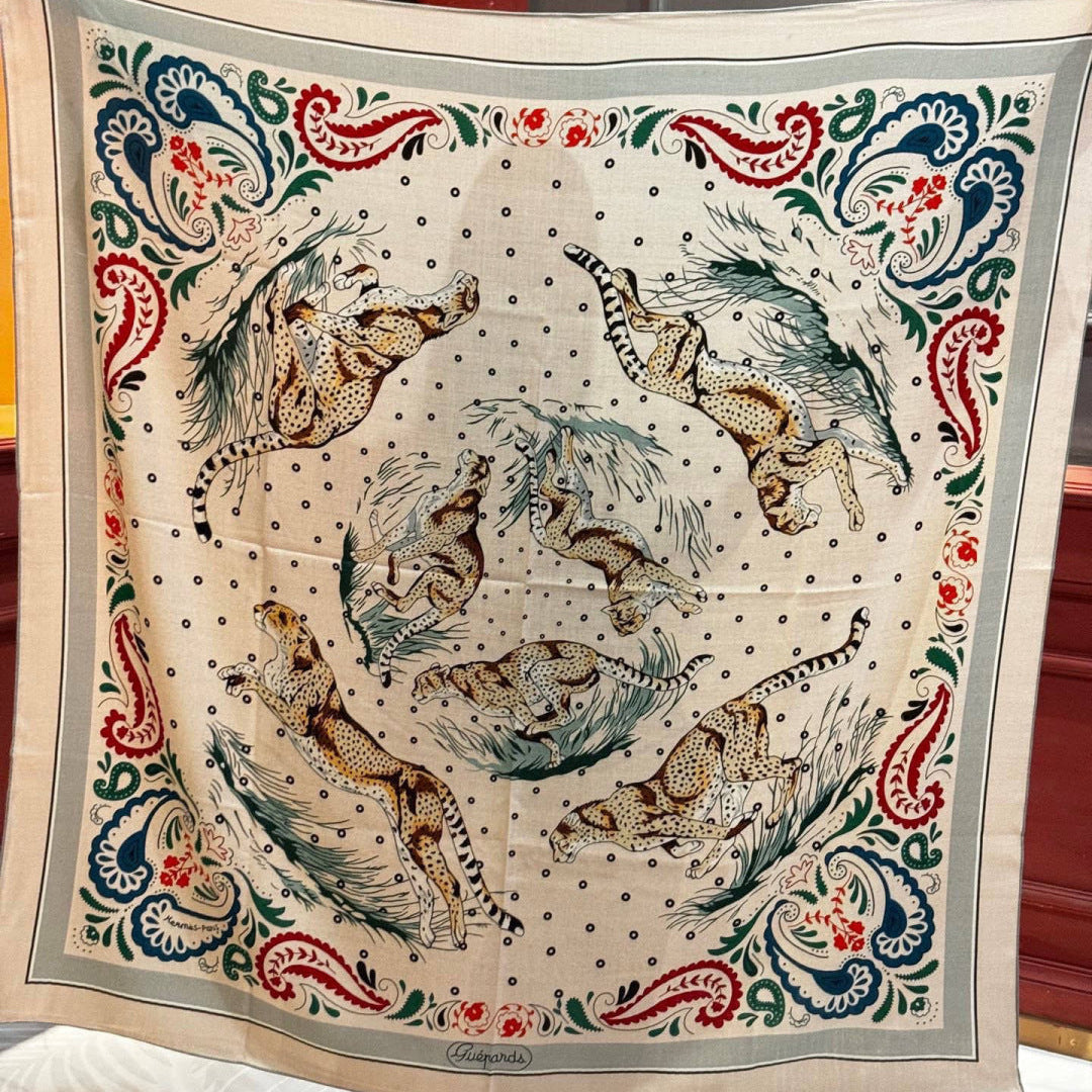 HM 25s Jungle Love Scarf 140cm Beige Blue Cashmere 976288