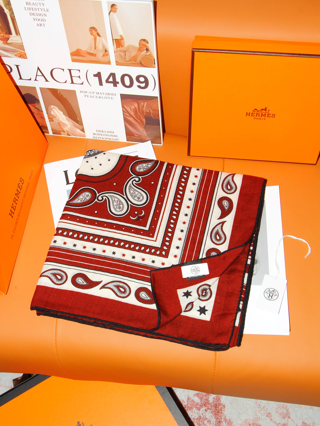 Hermès 2026 Grand Apparat Bandana Scarf 140cm Red Cashmere And Silk 218155