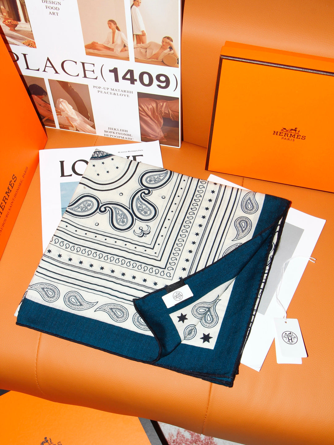 Hermès 2026 Bandana Scarf 140cm Blue Cashmere And Silk 218154