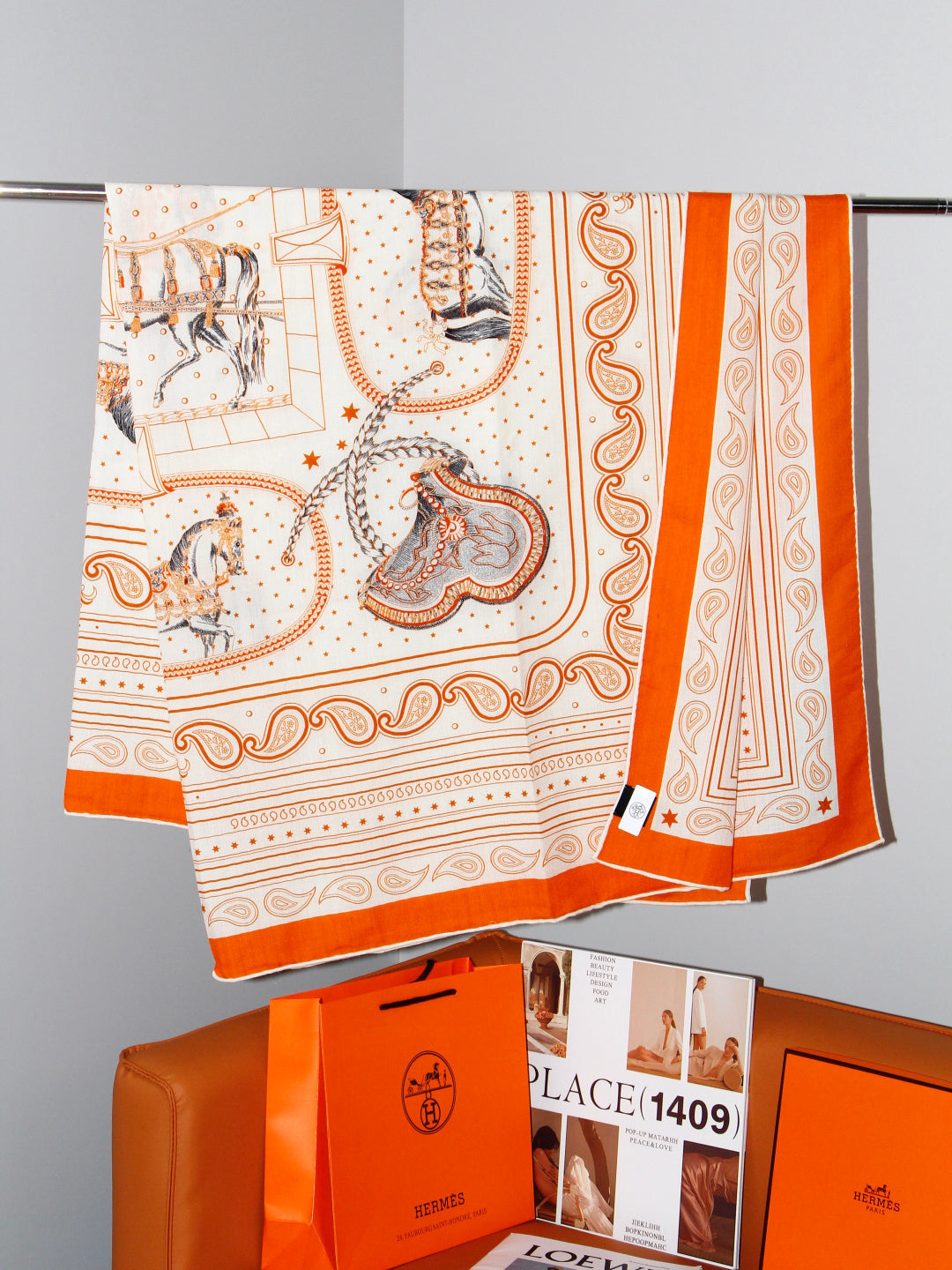 Hermès 2026 Bandana Scarf 140cm Orange Cashmere And Silk 218151