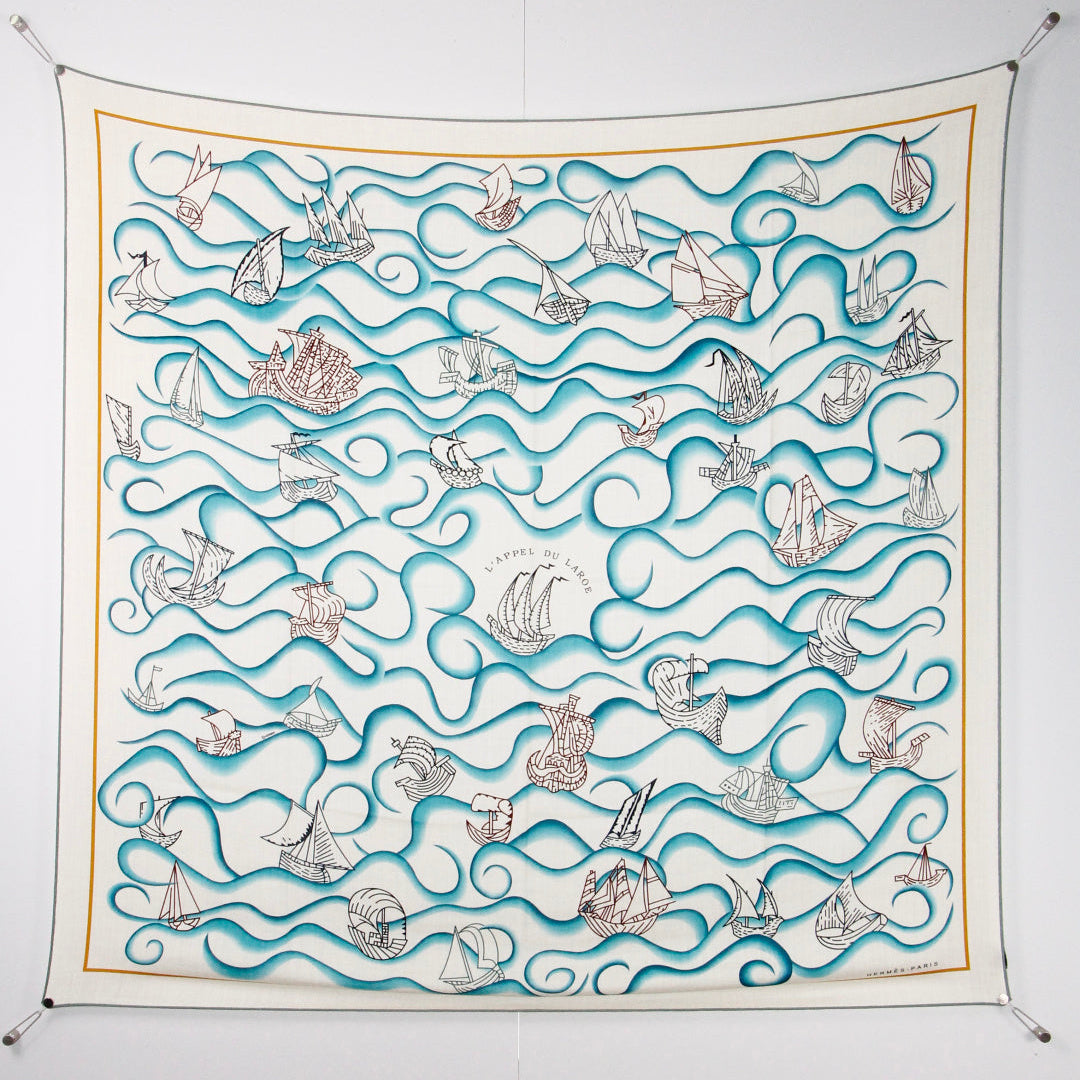 Hermès 2026 L'Appel Du Large Shawl Scarf 140cm Blue White Cashmere And Silk 218150