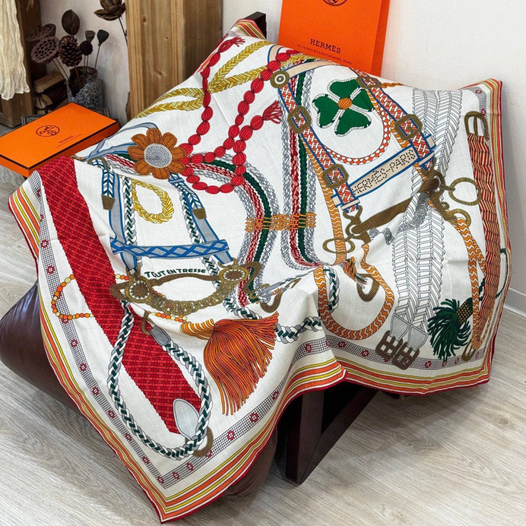 Hermès 2026 Tout en Tresse Scarf 140cm Colorful Silk And Cashmere 218144