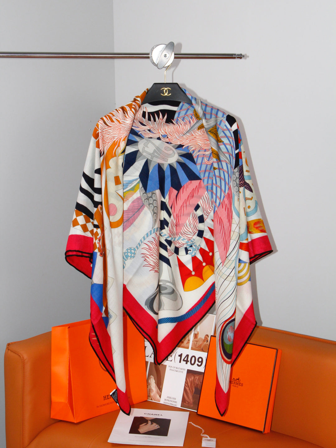Hermès 2026 Cheval Masque Shawl Scarf 90cm Pink Cashmere 218140