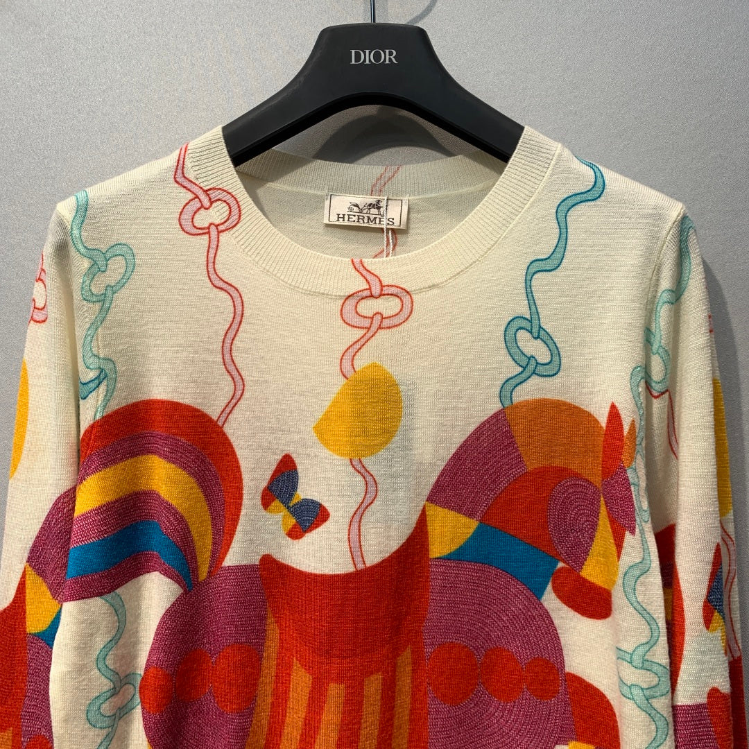 Hermes 2026 Horse Sweater Cream Mix Colors Wool 413872