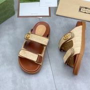 GG Men's 25 Slide Beige Brown Sedge Cowhide 734883