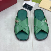 GG Men's 25 Sandals Slide Green Cowhide 738472