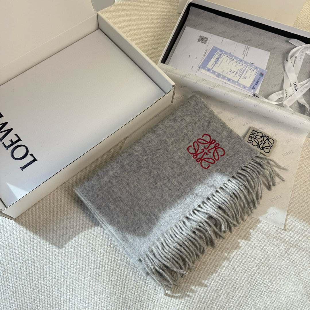 Loewe Scarf 180CM Gray White Cashmere 967042