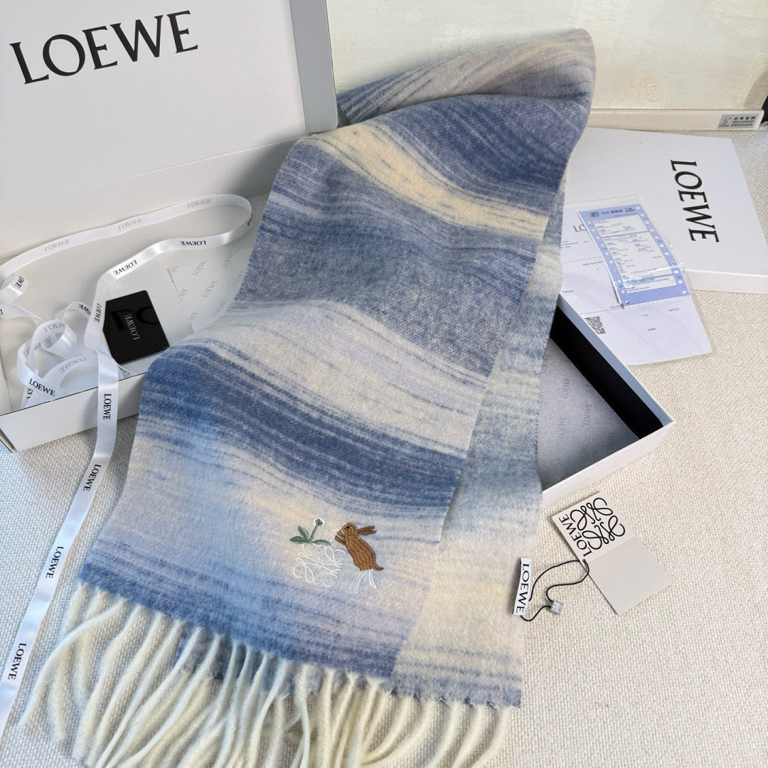 Loewe Scarf 180CM Blue White Cashmere 968376