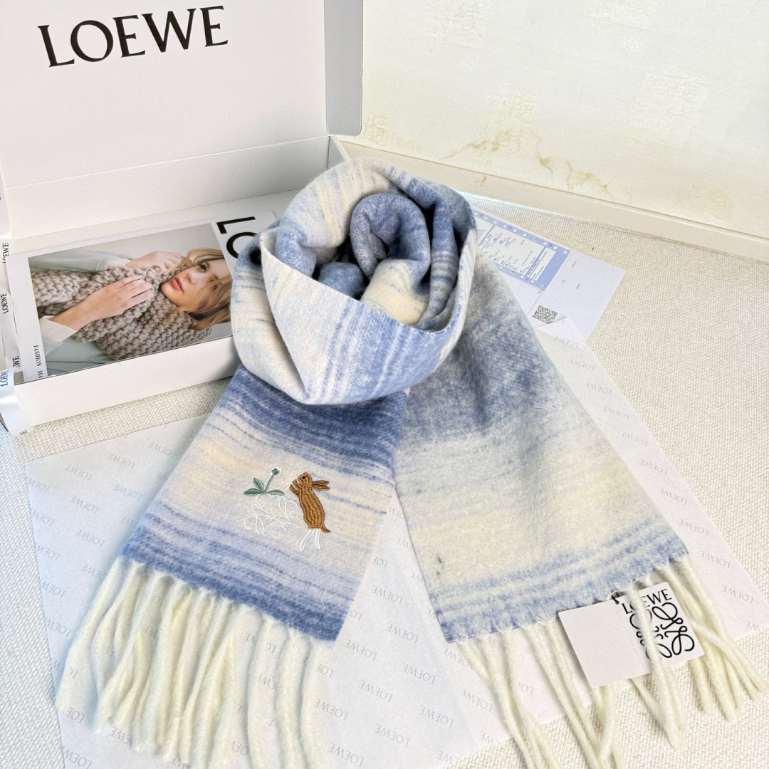 Loewe Scarf 180CM Blue White Cashmere 968376