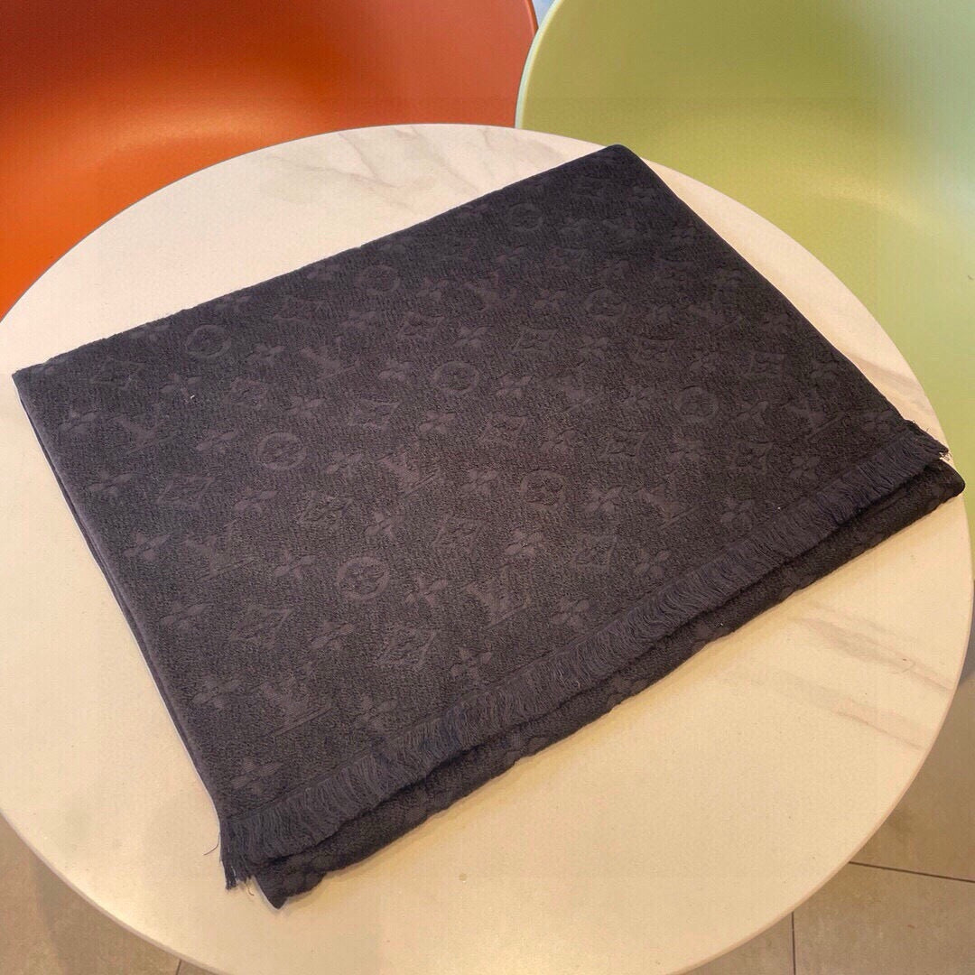 LV Scarf 180cm Black Cashmere 973412
