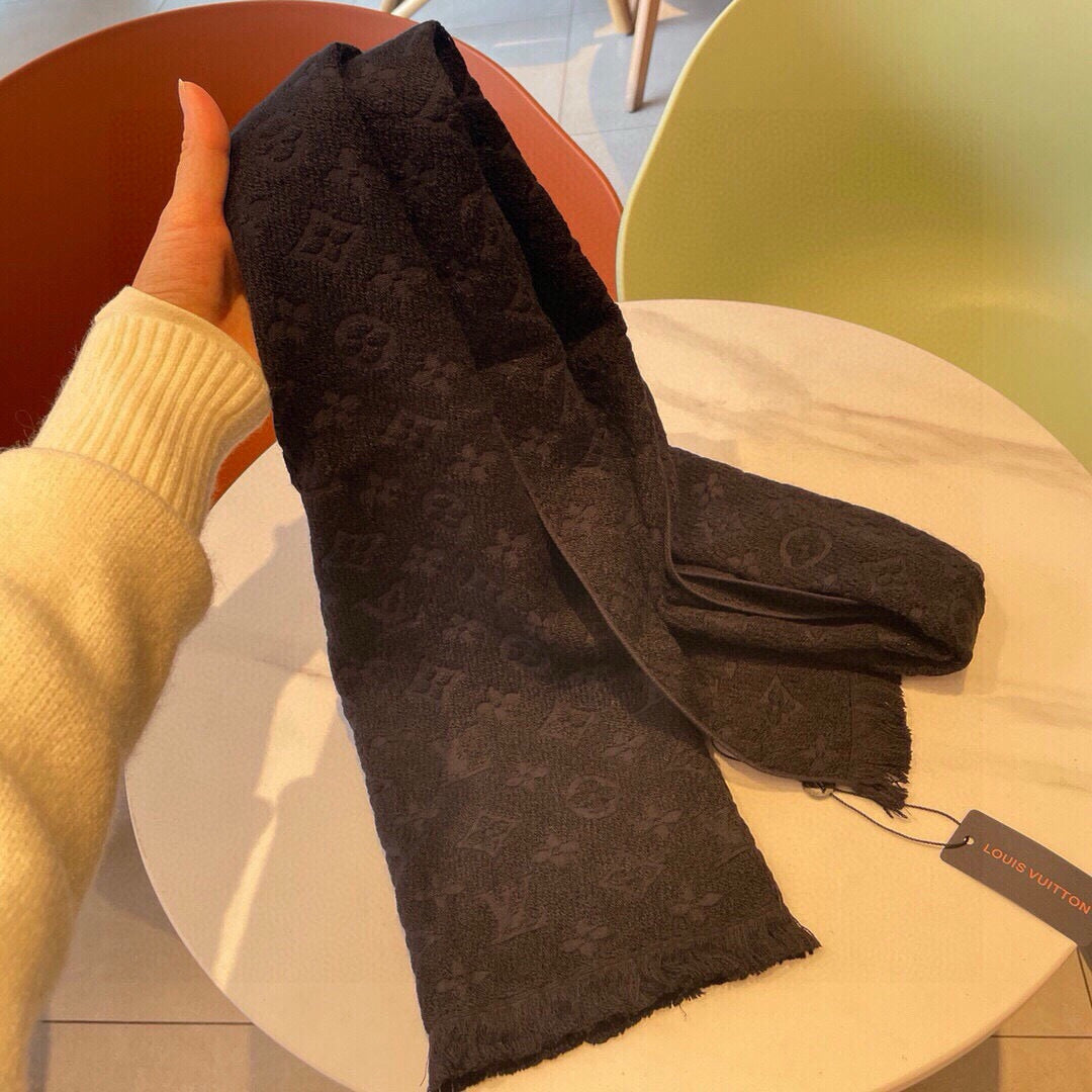 LV Scarf 180cm Black Cashmere 973412