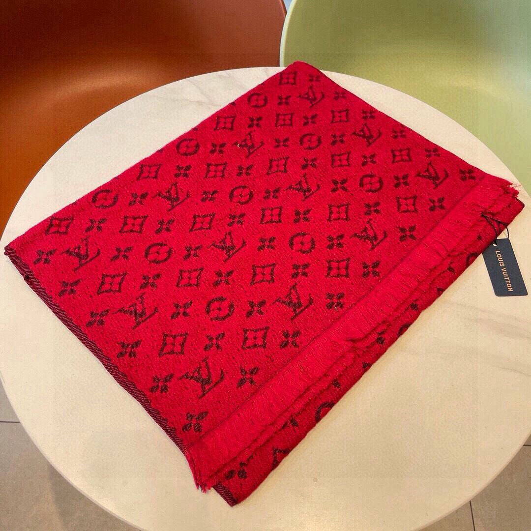 LV Scarf 180cm Red Black Cashmere 973413