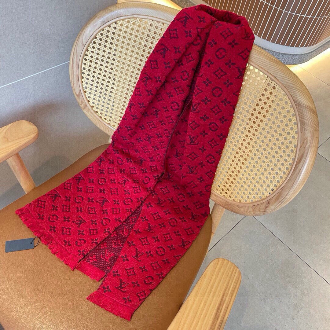 LV Scarf 180cm Red Black Cashmere 973413