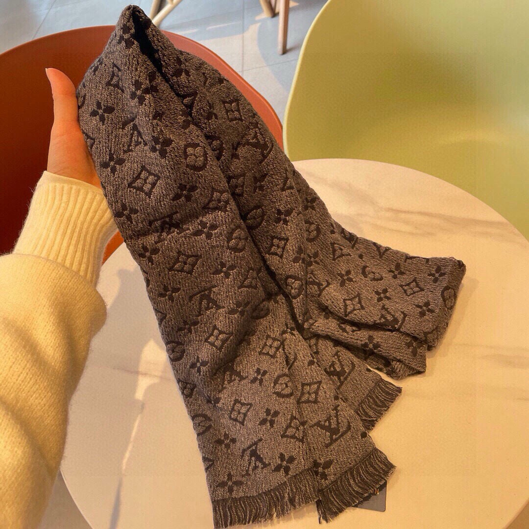 LV Scarf 180cm Gray Cashmere 973415