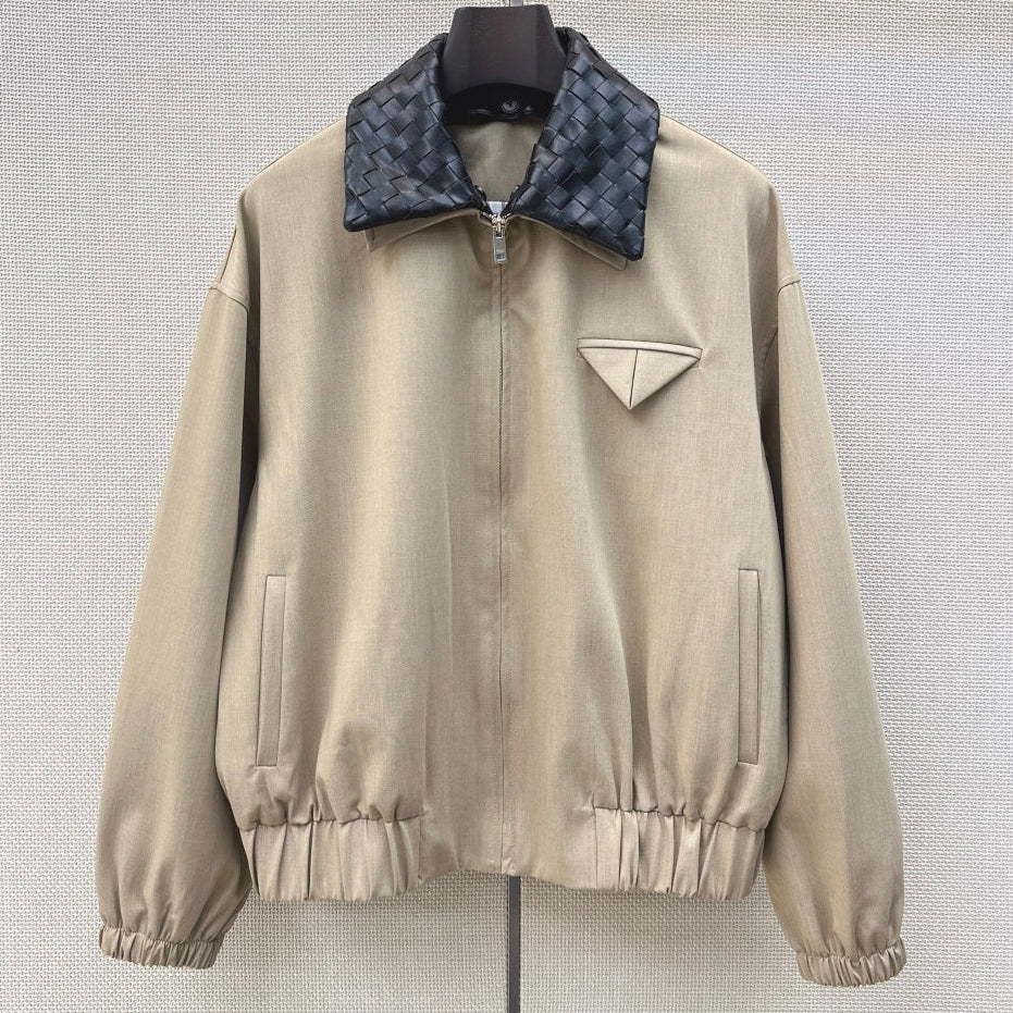 Bottega Veneta 2026 Intrecciato Blouson Jacket Beige Cotton 368012