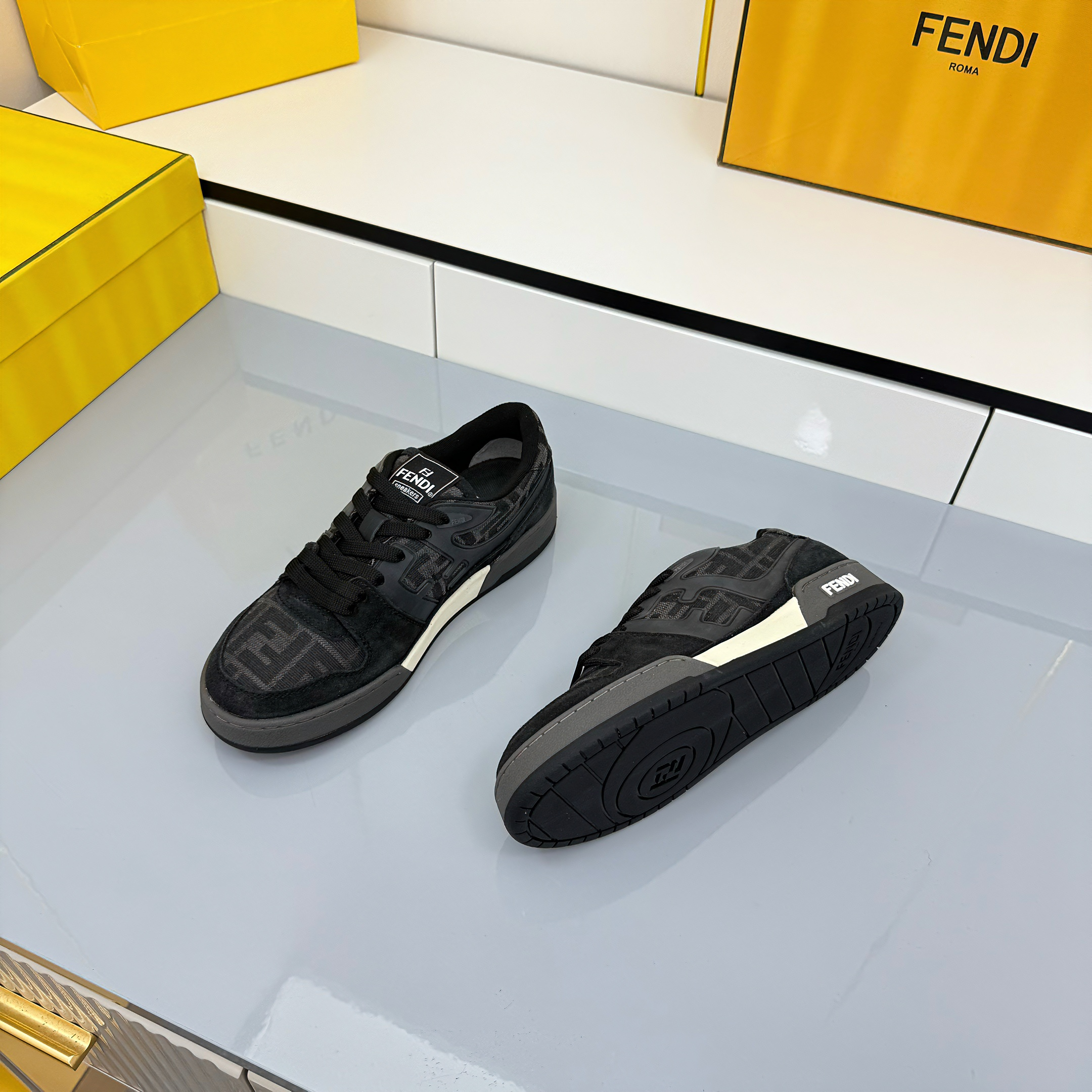 Fendi 2025 FF Jacquard Pattern Sneaker Black Suede Cowhide 559789