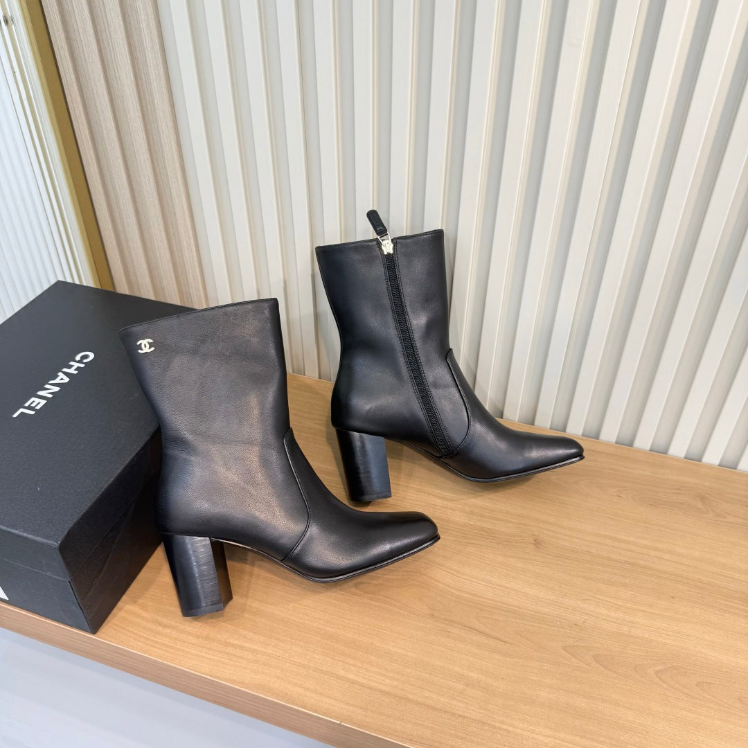 Chanel 2026 Square Toe Ankle Boots 75mm Sheepskin 988149